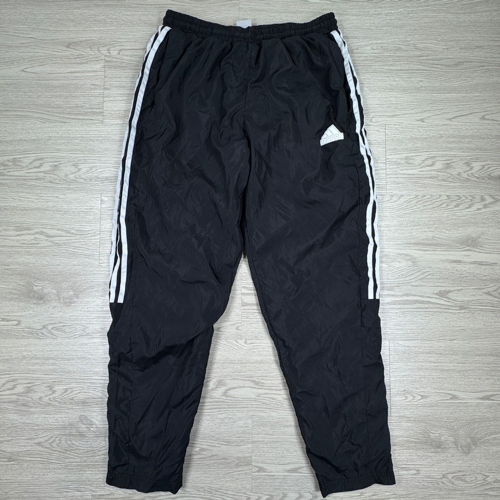 Adidas Mens Track Pants Windbreaker Mesh Lined Black Large 3 Stripe Athletic